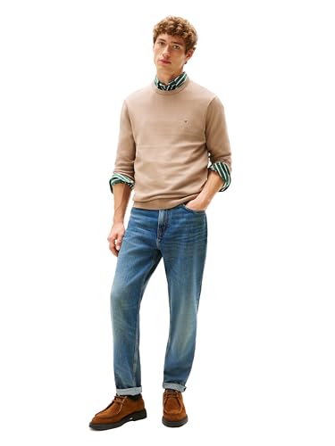 Tommy Hilfiger Herren-Pullover mit Rundhalsausschnitt, Baumwolle, leicht, auch erhältlich in Big & Tall, Coastal Taupe, X-Small – Ansicht 3
