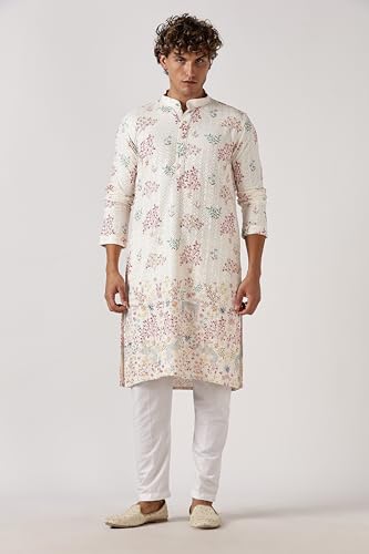 Image of BE ACTIVE Men's Cotton | Regular Fit Casual Mandarin Collar | Long Length Full Sleeves | Embroidered Indian Kurta
