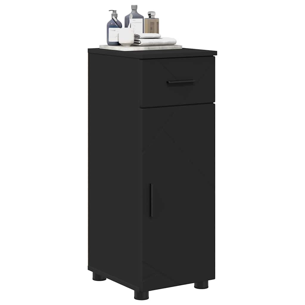 Mobile bagno moderno nero 30 x 35 x 80 cm in legno con elementi metallici cassetto e 2 ante mobili da bagno salvaspazio per piccoli bagni