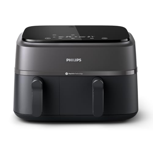 Philips Dual Basket AirFryer XXL - 9L 2750W Corded Electric Plastic & Stainless Steel Oil-Free 2 Drawers 8 Preset Functions Touchscreen Black - NA350/09