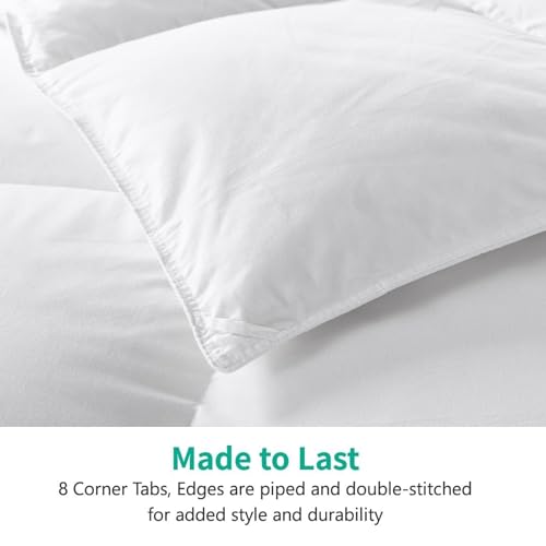 APSMILE Organic Full Size Feathers Down Comforter - All Seasons 100% Cotton Quilted Duvet Insert, Medium Warm Bed Comforter with Corner Tabs (82x86 Inch, Ivory White)