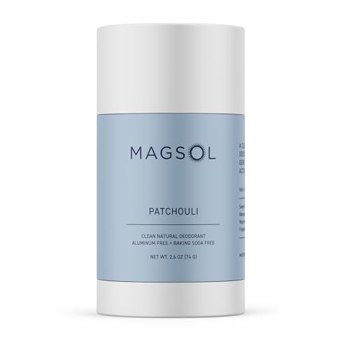 MAGSOL Magnesium Deodorant for Men Aluminum Free Baking Soda Free Natural Deodorant for Sensitive Skin Long Lasting Odor Protection with Sweet Almond Oil Patchouli 2.6 oz