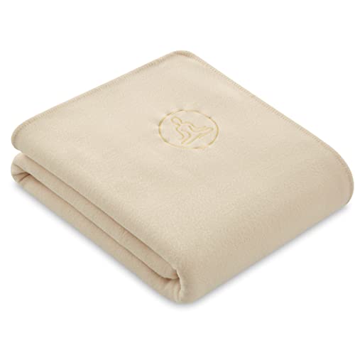 Lanovenanube Manta de Yoga y relajación, Medida 140x220 y Color Vainilla, confeccionada en Tejido Polar con Bordado y Acabado de Pespuntes Ganchillo.
