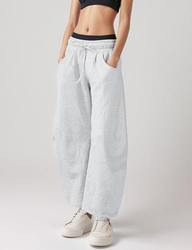 Wyeysyt Women's Barrel Leg Sweatpants Elastic Waistband Drawstring Wide Leg Pants Baggy Cotton Palazzo Pants with Pockets2