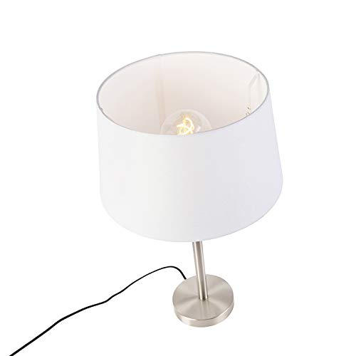 Qazqa Modern Tischleuchte mit Schirm, Tischlampe - Simplo - Weiß, Rund, max. 60W, Geeignet für LED, 52.5cm, Ideal als Schlafzimmerlampe und Wohnzimmerlampe