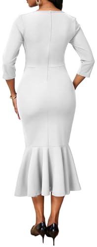 Image of Elegant Dress for Women Sexy V Neck Long Sleeve Bodycon Midi Fishtail Dresses