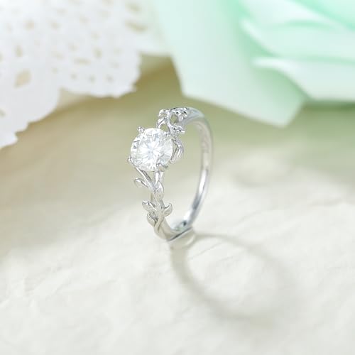 Bridal Wedding Promise Ring for Women Moissanite/Alexandrite 925 Sterling Silver Plated Platinum Art Deco Solitaire Engagement Ring for Her Size 4-93