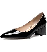 WAYDERNS Women's Pointed Toe Patent Leather Slip On Chunky Low Heel Pumps Office Work Dress Court...