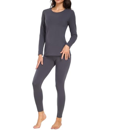 wirarpa Conjunto térmico de algodón para Mujer: Capa Base cálida, Parte Superior Ligera de Manga Larga y Pantalones de Pijama Gris Profundo Talla M