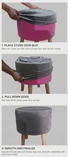 Image of Premium Velvet Round Ottoman Stool Cover - Stretch Ottoman Slipcover for Vanity & Footstool - Washable, East to Remove & Fits in 16-Inch Diameter, 8 Inch Box Height, Babypink (SC-Babypink)