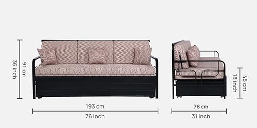 Image of 3 Seater Metal Sofa Cum Bed with Hydraulic Storage | Comfortable Sofa Set for, Living Room, Bedroom, Guest Room| Queen Size Convertible Sofa with Cushion |Queen Size (Multicolor & Black)