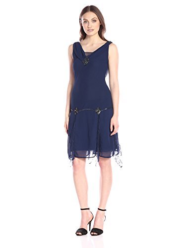 1920S Hemingway Flapper Dress, Navy 