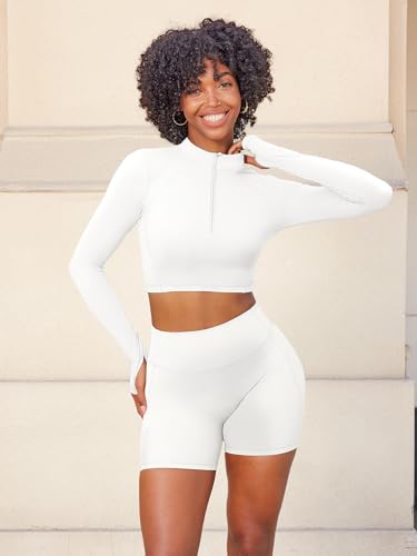 YEOREO Women Zip Up Long Sleeve Workout Crop Top Mock Neck Yoga Shirt4