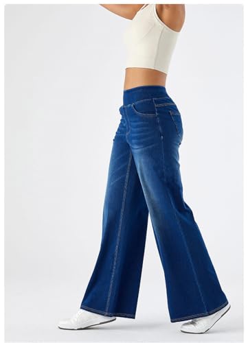 Grevela Pull Up Jeans High Waisted Multiple Pockets Wide Leg Washed Stretchy Knit Wide Leg Jeans for Women Sweatpant Denim4