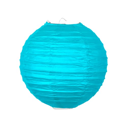 Boule Papier Turquoise 20cm - Lampion Papier en Papier de Riz - Lanterne Japonaise Turquoise pour Décoration de Mariage, Anniversaire, Fêtes