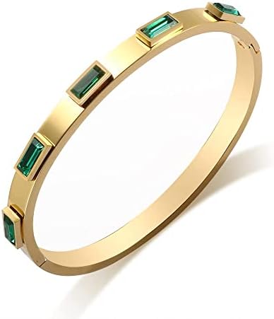 JINHUI Green Emerald Birthstone Bracelet for Women, for Her, Dainty Friendship Bangle Bracelet Birthday Gift 6.7”