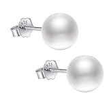 SLINHEWEI Women's S925 Sterling Silver Pillar Real Pearl Stud Earrings Selection AAAA Quality Round Button Ladies Pearl Earrings, 6mm - 8mm - 10mm (8mm)