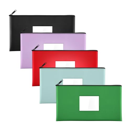 SMARTAKE 5-Pack Money Bags with Zipper, PU Leather, 11.5 x 6.2 Inches