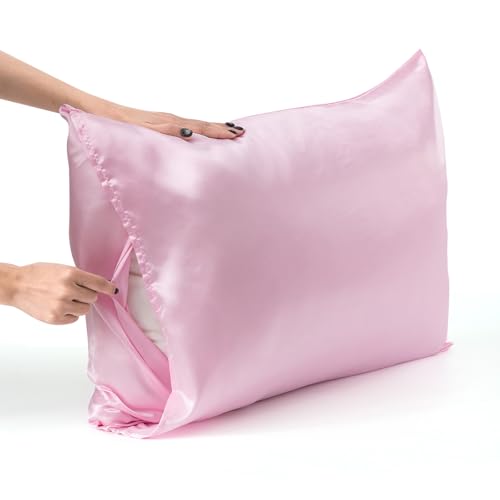 Satin Pillowcases Standard Set of 2 - Silk Soft Pillow Cases for Hair and Skin 20x26 inches, Pink Satin Pillow Covers 2 Pack with Envelope Closure for Home,School, Hotel
