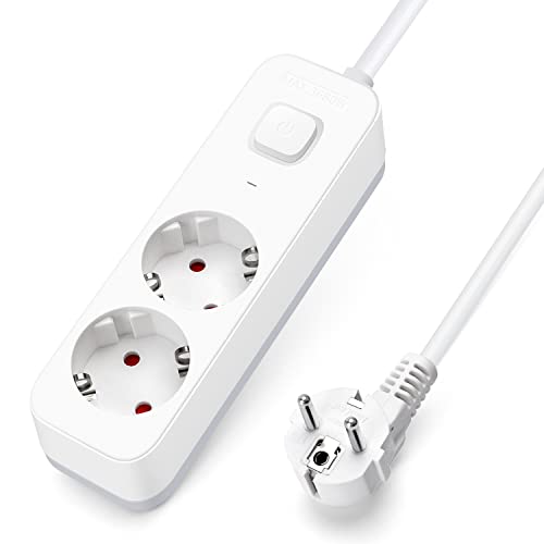 Aigostar Steckdosenleiste 2-fach, Mehrfachsteckdose mit Schalter...