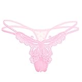 Women Sexy G-String Panties with Butterfly Pattern Front, 1 pack, Pink