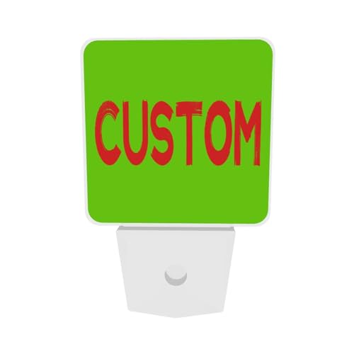 Image of Personalized LED Plug-in Night Light 2-Pack with Pictures Text Logo, Custom Photo Auto Sensor Nightlights Set of 2 for Bedroom Bathroom Hallway Decor Gifts