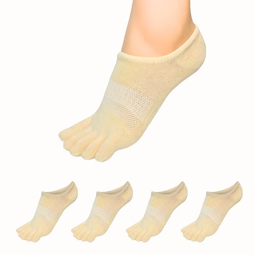 Image of Soxsense No Show Toe Socks Premium Cotton for Women, Align Toes Five Finger Liner Low Cut Thin Socks for Bunion, (4 Pairs)
