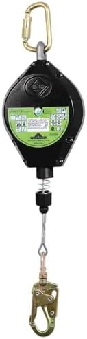 Peakworks Fall Protection Self Retracting Lifeline (SRL) with Galvanized Steel Cable, Snap Hook, 140 ft. Length, Green, V845533140