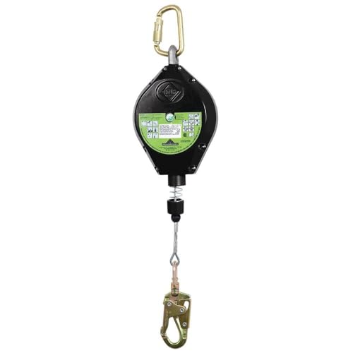Image of Peakworks Fall Protection Self Retracting Lifeline (SRL) with Galvanized Steel Cable, Snap Hook, 140 ft. Length, Green, V845533140