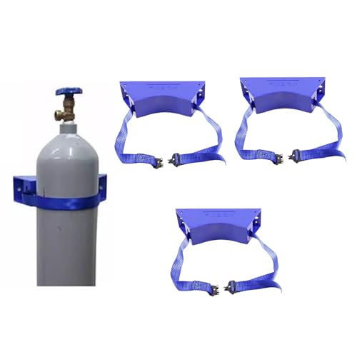 WDSOPK Oxygen Tank Holder Wall Mount - Adjustable Metal Chain Oxygen Cylinder Rack with Screws, Nitrous/Acetylene Gas Tank Organizer Shelf, Heavy-Duty Storagege Solution（Blue-3 PCS）