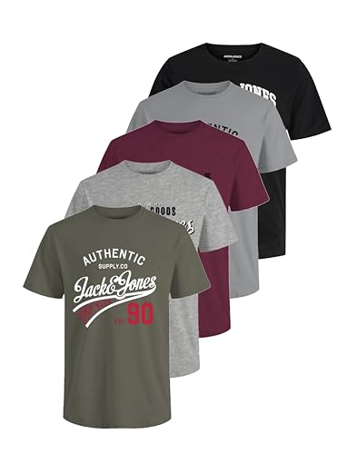 JACK & JONES Herren JJECORP Logo Tee SS Crew Neck MP, Black, Green, Red, 2 x Grey, L 1