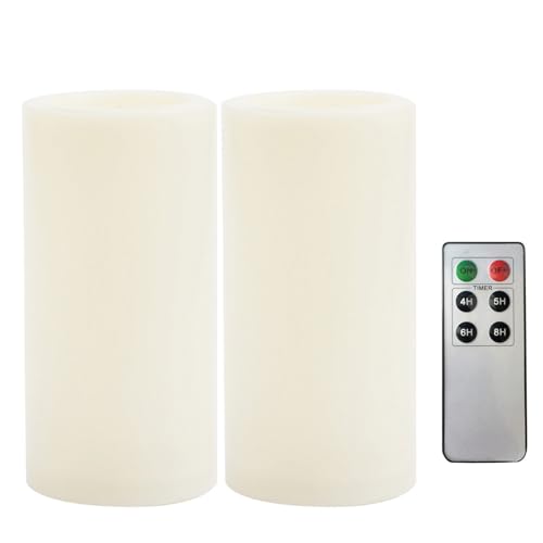 Image of CANDLE CHOICE Outdoor Battery Operated Flameless Candles with Remote Timer Waterproof Flickering Plastic Electric LED Pillar Lights for Lantern Patio Garden Wedding Party Decorations D3 inchxH6 inch 2 PCS