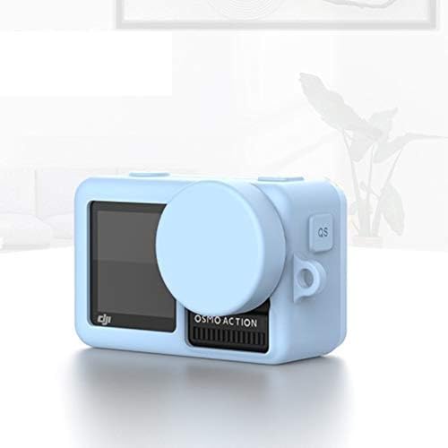 Image of Action Pro Silicone Rubber Case + Lens Protective Cap Cover Compatible with DJI OSMO Action Sports Camera (Sky Blue)