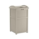 Suncast 33 Gallon Outdoor Trash Can for Patio - Resin Outdoor Trash Hideaway with Lid - Use in Backyard, Deck, or Patio - Taupe