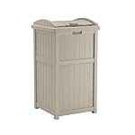 Suncast Hideaway Outdoor Trash Can with Lid - 30 Gallon Trash Can, Light Taupe, Decorative Wicker-Style Garbage Bin, Weather-Resistant Resin Fits 30-33 Gallon Bags, Ideal for Patio & Yard, Made in USA