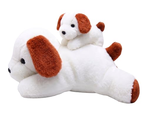 Image of Tickles Adroable Lying Dog with Baby Soft Stuffed Plush Animal Toy for Kids Boys & Girls Birthday Gifts (Size: 20 cm Color: White)