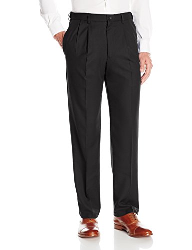 Haggar Men's Cool 18 Pro Classic Fit Pleat Front Expandable Waist Pant, Black, 44Wx29L