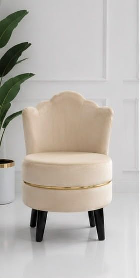 Premium Brown Velvet Accent Chair with Gold Ring, Solid Wooden Legs, Soft Cushioned Seat, Modern Upholstered Single Seater for Living Room, Bedroom, Vanity, Lounge, Office, and Home Décor (Beige)-image-33