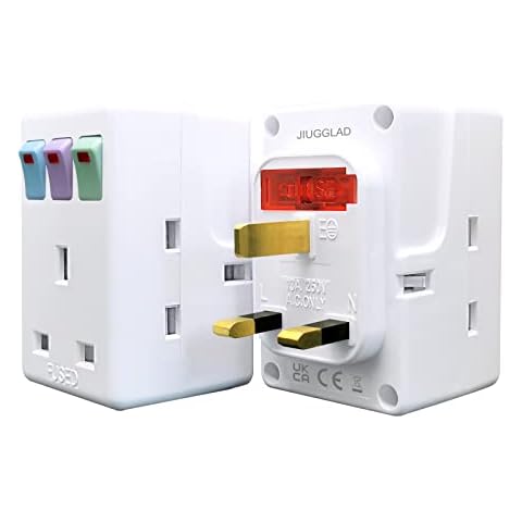 JIUGGLAD 2 Pack 3 Way Plug Adaptor Protection Socket with Independent Switches 13a Uk 3 Pin Switched Socket Extensions Adapter with Safty Door Power Extender for Home Kitchen Office Cover