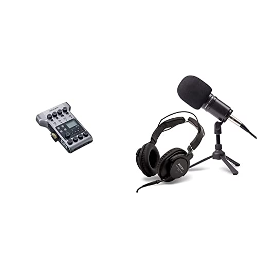 Zoom P4 PodTrack – Audio-Schnittstelle und tragbarer Recorder für Podcast & ZDM-1PMP Podcast Kit mit Mikrofon/Kabel/Headset/Stativ