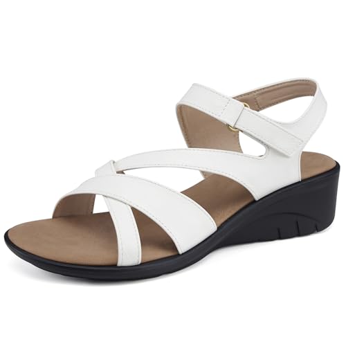 Image of SHIBEVER Wedge Sandals for Women Dressy: Comfortable Low Heel Sandals | Adjustable Casual Dress Shoes with Cushioned Insole and Non-Slip Sole, All-Day Walking