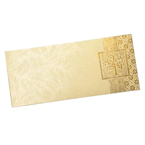 Image of Pack of 25, Rectangle Shape Metallic Paper Shagun Envelopes for Gifting Sagan Lifafa Wedding Occasion Cash Money, 18 X 8 cm, Cream Color - Gold Tree Design