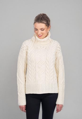 100% Super Soft Merino Wool Irish Cable Knit Turtleneck Women Sweater4