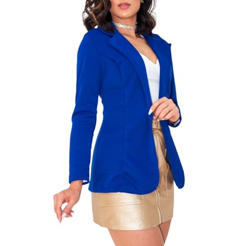 Blusa Social Feminina Blazer Acinturado Alfaiataria (BR, Alfa, GG, Regular, Regular, Azul Cobalto)