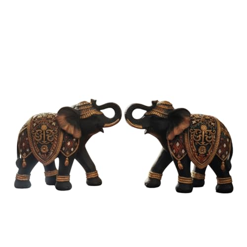 Image of eCraftIndia Set of 2 Elephant Statue Showpiece for Home Decor Office Table | Animal Figurines Good Luck Gift for Housewarming Birthday