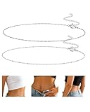 HAPZUR Bauchkette Silber 2er Set, Verstellbar, Wasserfest, Nicht Anlaufend für Frauen & Mädchen, Bikini Strand Party Taillenkette Körperschmuck
