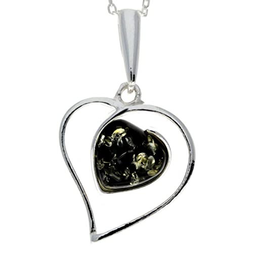 Pendentif cœur ambre de la Baltique et argent, le cadeau d'anniversaire romantique idéal