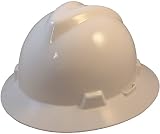 MSA V Full Brim Hard Hats w/ FasTrac III Suspensions with Handy Tote Bag - White