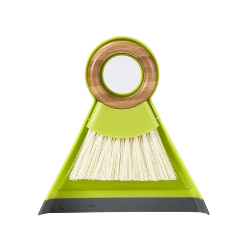 Image of Full Circle Tiny Team Mini Brush & Dustpan Set - Green | Compact and perfect for quick countertop cleanups in the kitchen, on desks, or anywhere crumbs collect.