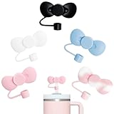 GAISHION 5 pcs Cute Bow Straw Covers Cap Toppers Tips Compatible with Stanley 40/30 oz Tumbler Cups,Reusable Cute Silicone Straw Lids Protectors for 0.4 in/10mm Stanley Cups Straws Accessories